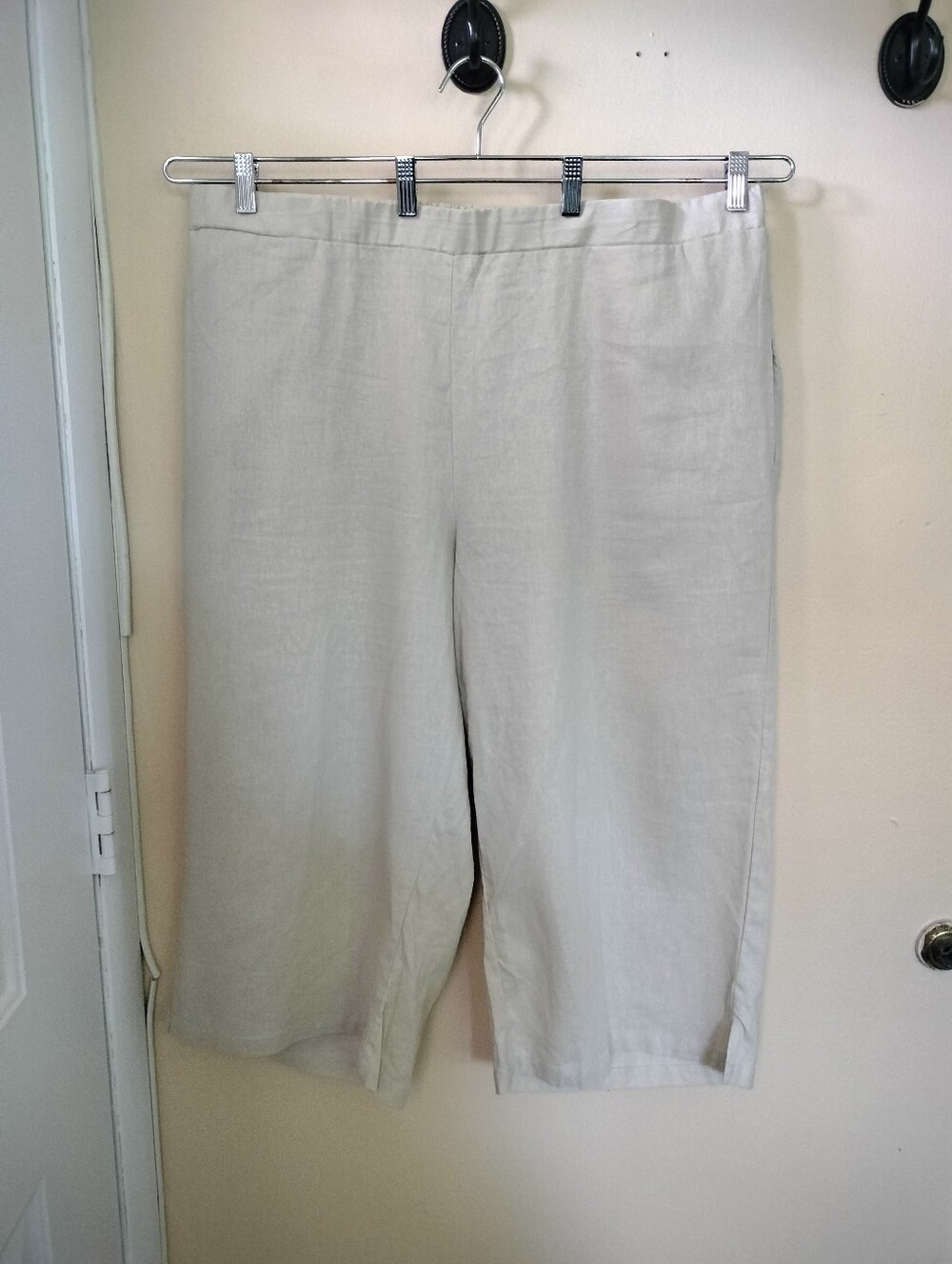 Woman Within Linen Blend Wide Leg Beige Pull On Capris Pants 24WP Travel